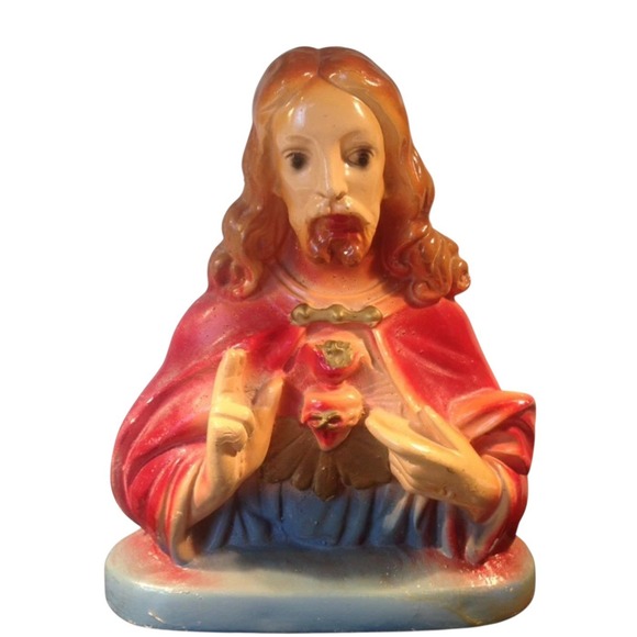 Vtg Religious Sacred Heart 3D Jesus Figure 10" Statue Bust Ceramic Premium Prize - Picture 1 of 3